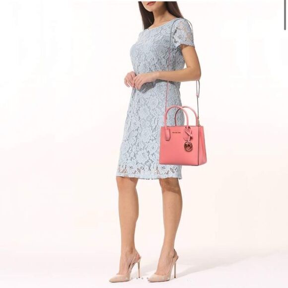 Michael Kors Mercer Medium Leather Crossbody Tote Pink NWT - Picture 6 of 14